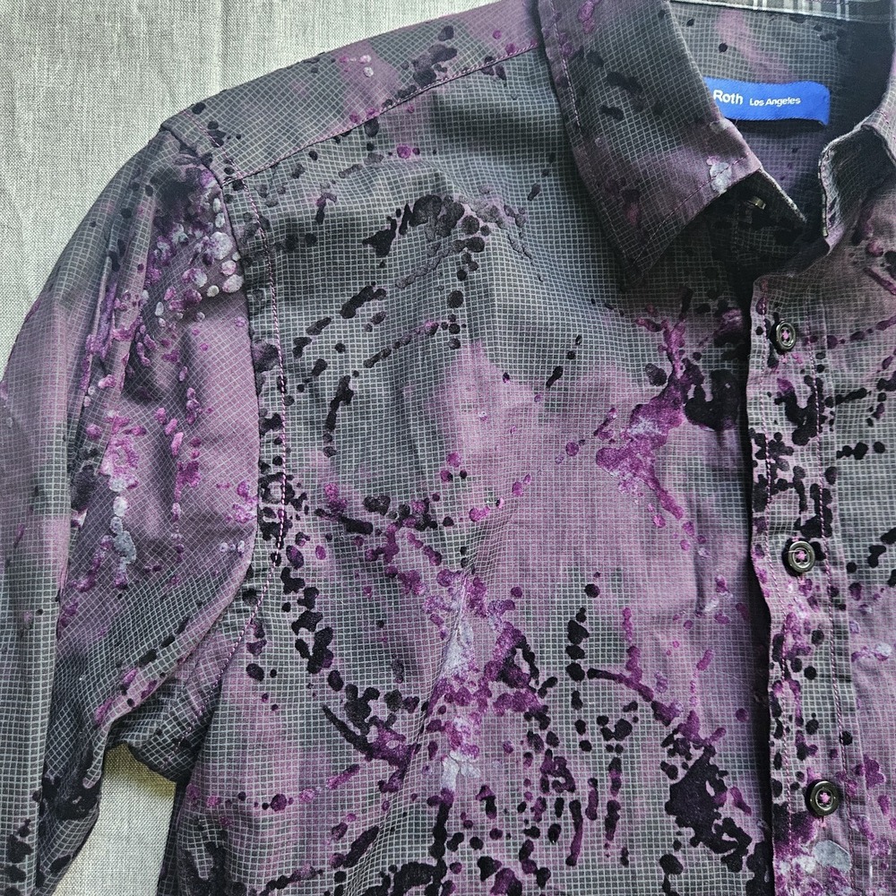 Georg Roth Mens Small Black & Purple Floral Long Sleeve Shirt Designer - Picture 2 of 16